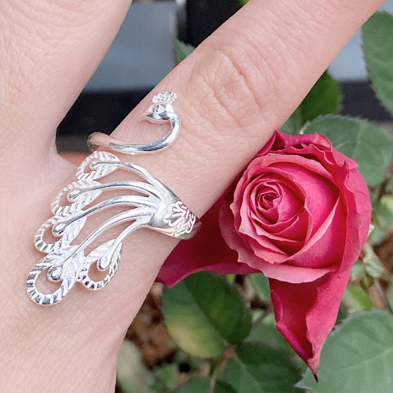 戒指孔雀纯银凤凰个性开口足银民族风食指戒指