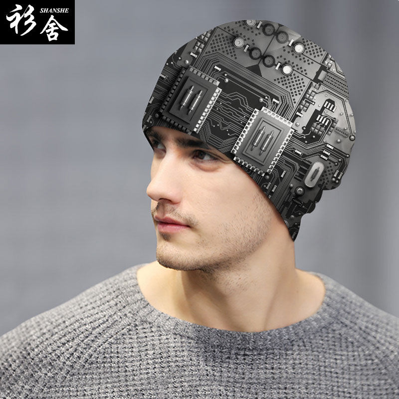 科技电脑手机电路板芯片时尚感电电子满印包头帽子