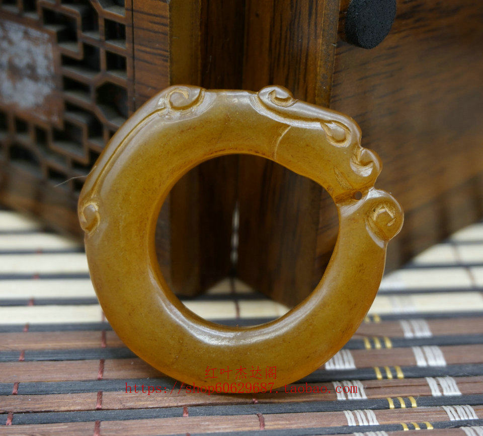 岫玉仿古古玩杂项古玉烧色古龙吊坠手把挂件颈饰