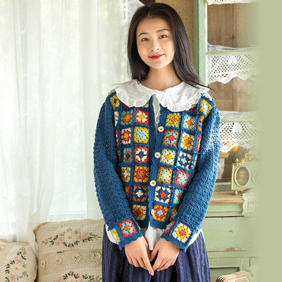 趣织社森语祖母方格拼花衣服钩针手工编织毛衣材料包粗毛线