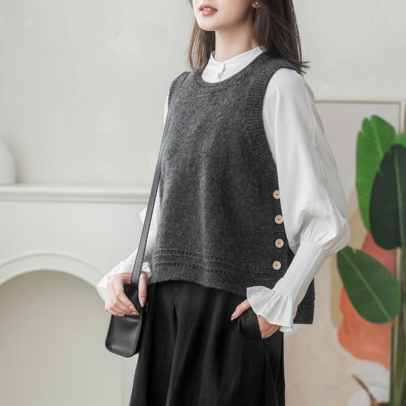 背心趣织纽扣手工diy编织棒针马甲羊毛毛毛毛线