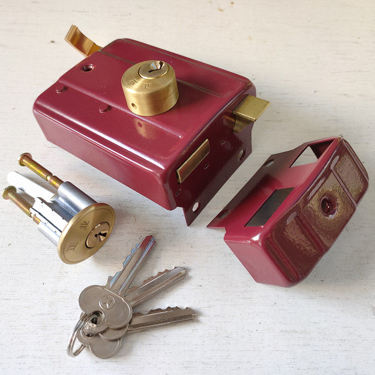 门锁正业556双防盗铁门房间红色锁木烤漆外装机械门锁