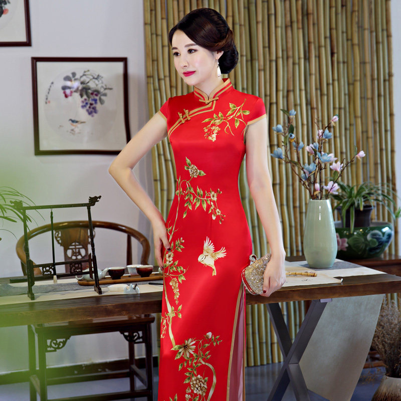 旗袍长款春夏2022新款女中中式改良真丝丝绸旗袍