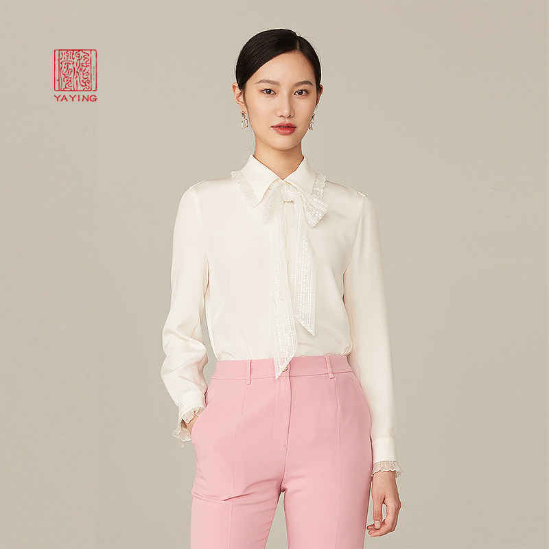 雅莹女装优雅浪漫蝴蝶系带桑蚕蚕丝衬衫商场衬衫