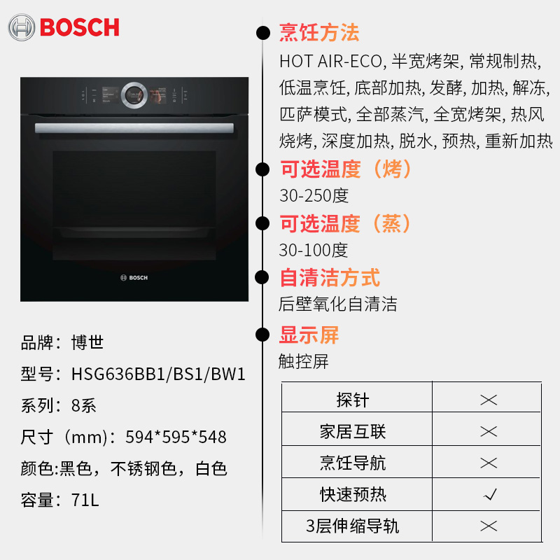 奶爸家bosch博世进口hsg636bb1hsg636bs1家用嵌入式烤箱一体机电烤箱