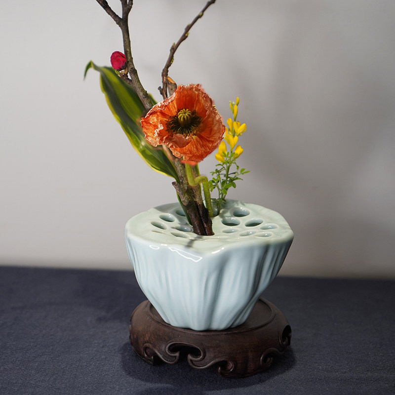 花瓶陶瓷莲蓬花器禅意中式插花器皿日式花道花瓶