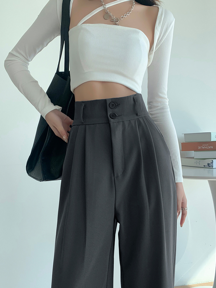 春夏季灰色阔腿裤女宽松显瘦拖地西装裤高级感垂感直筒长裤子薄款