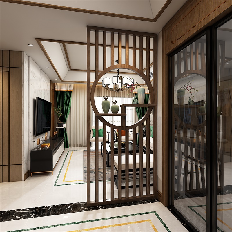 新中式装饰玄关进门网红办公室现代简约客厅门客座屏