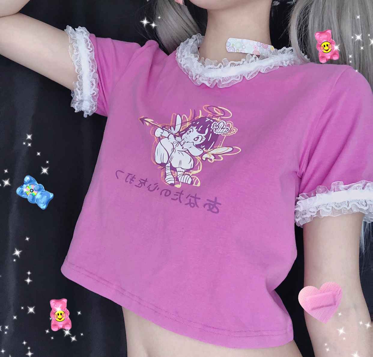 iBuybuBuy*小天使*原创自制三色日系小t恤 蕾丝花边少女风