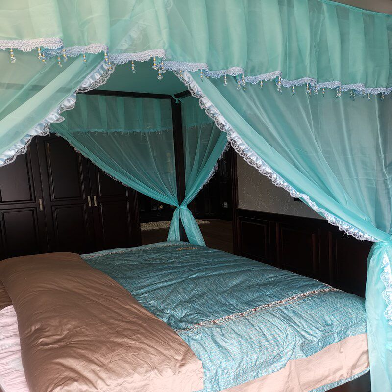 新中式床幔搭配四柱纱幔装饰粘扣复古有顶幔可床幔