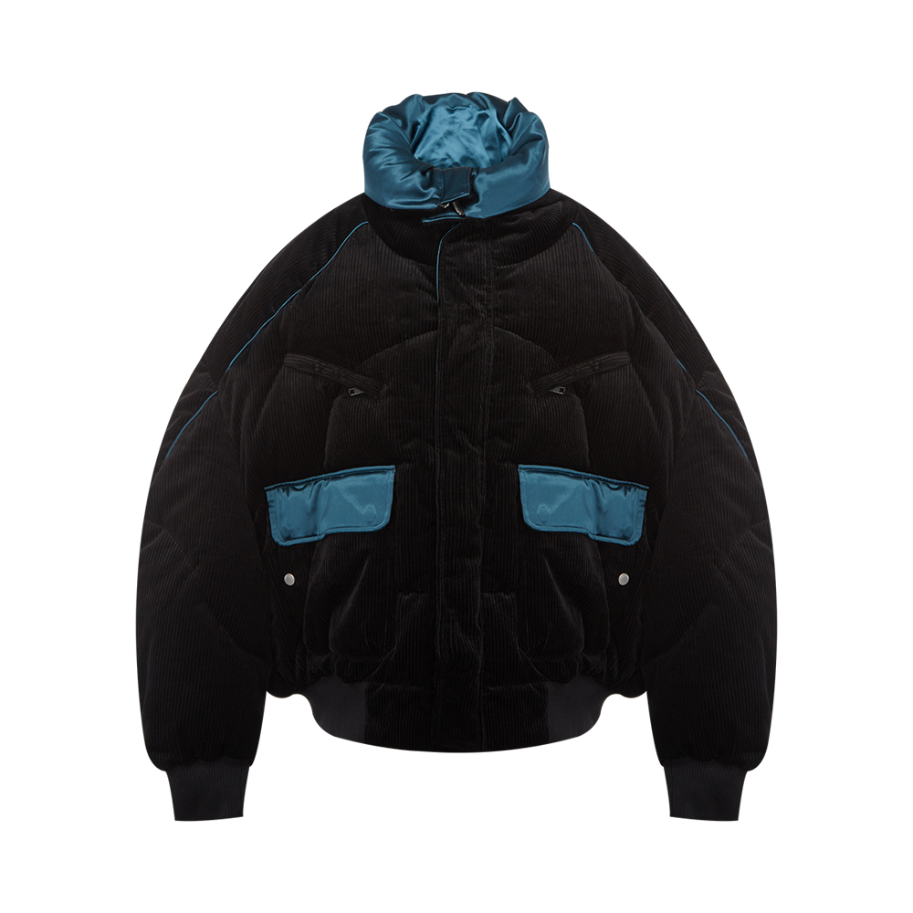 chenpengldn黑色蓝色拼接宽松舒适女士时尚羽绒服