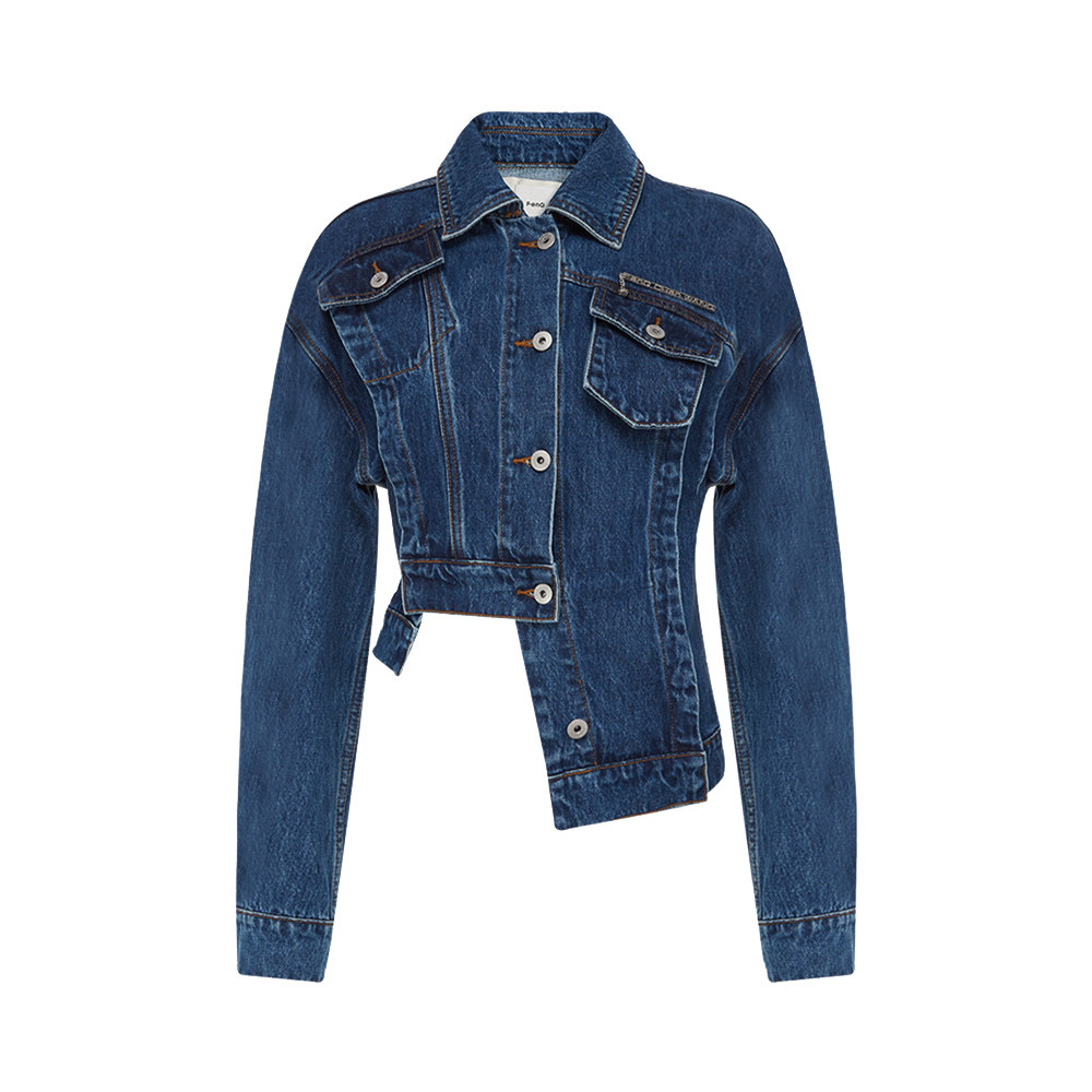 fengchenwang2021冬季蓝色水洗不规则女士短款牛仔外套外套新年礼物