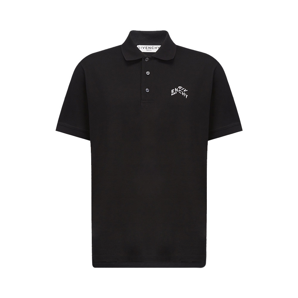 givenchy纪梵希黑色纯棉标志性logo花纹简约商务短袖polo衫
