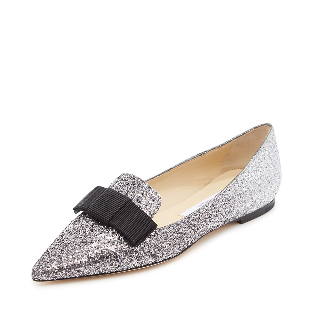 jimmychoo多色皮革拼接蝴蝶结尖头女士平底女鞋单鞋