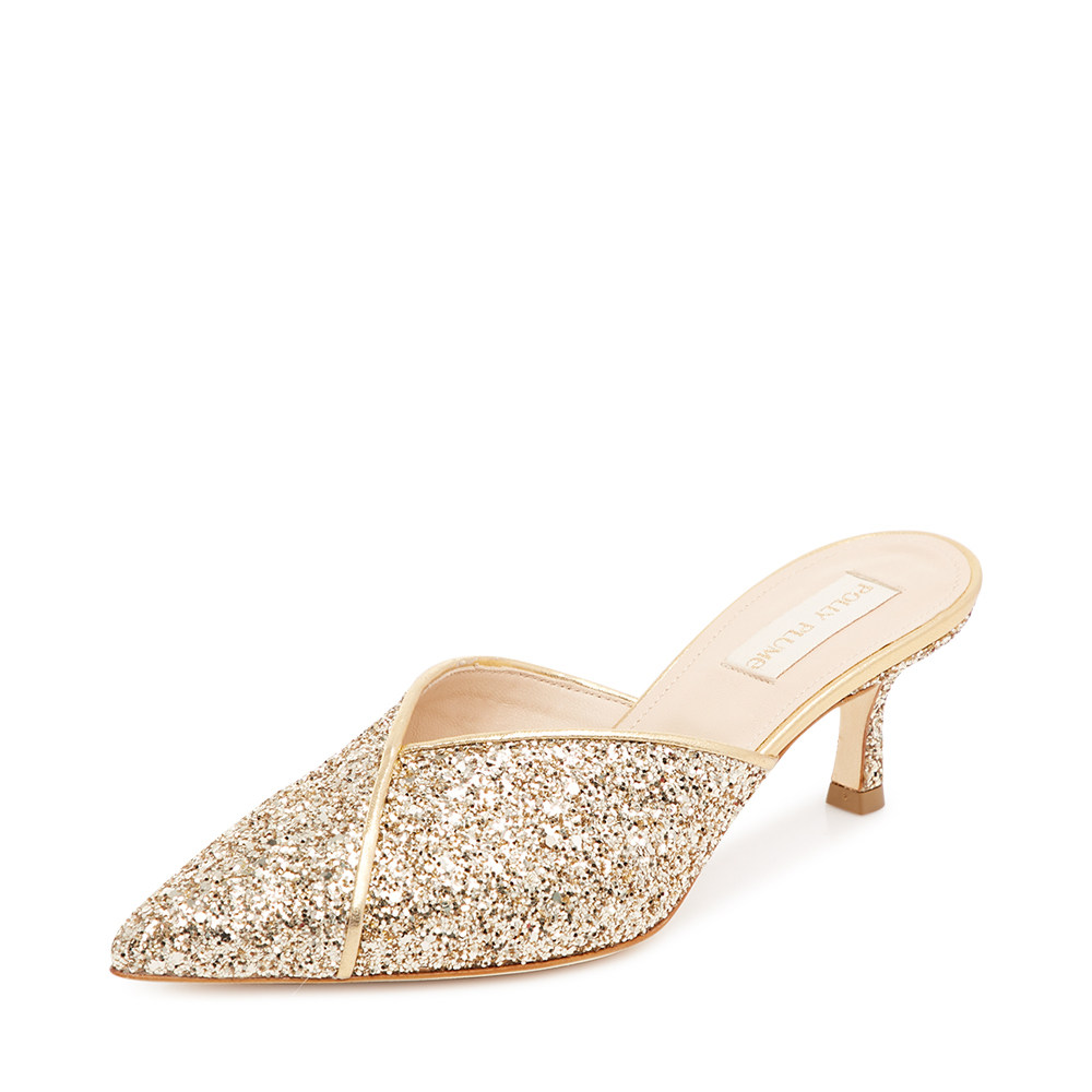 pollyplume2020春夏金色闪片复古尖头优雅气质女士时装凉鞋