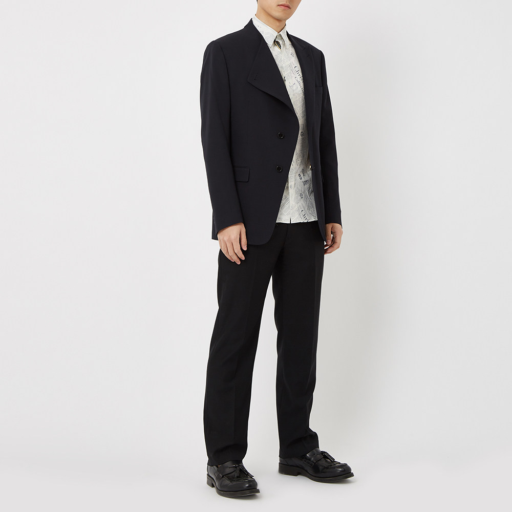 dior homme2020春夏黑色羊毛两粒扣斜襟休闲翻领男士西装外套