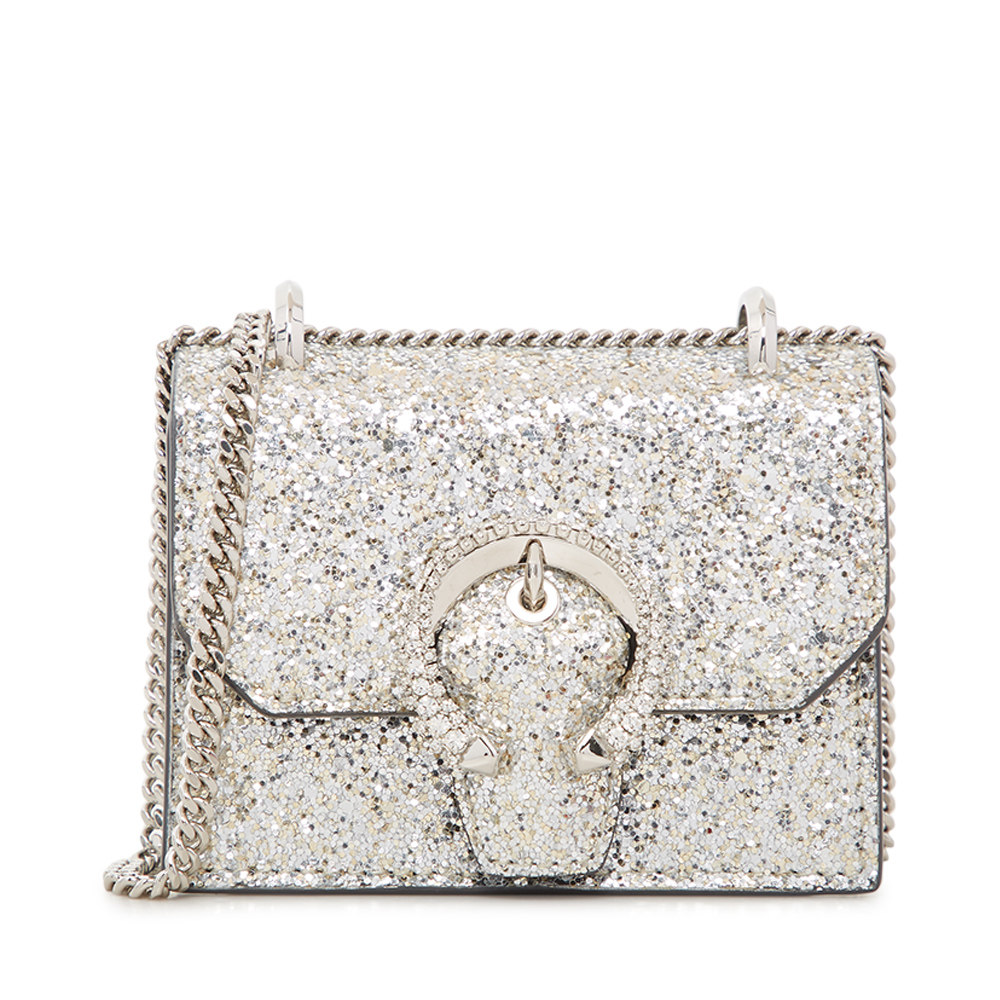 jimmychoo银色亮粉闪钻钻饰金属logo女士单肩通用款女包