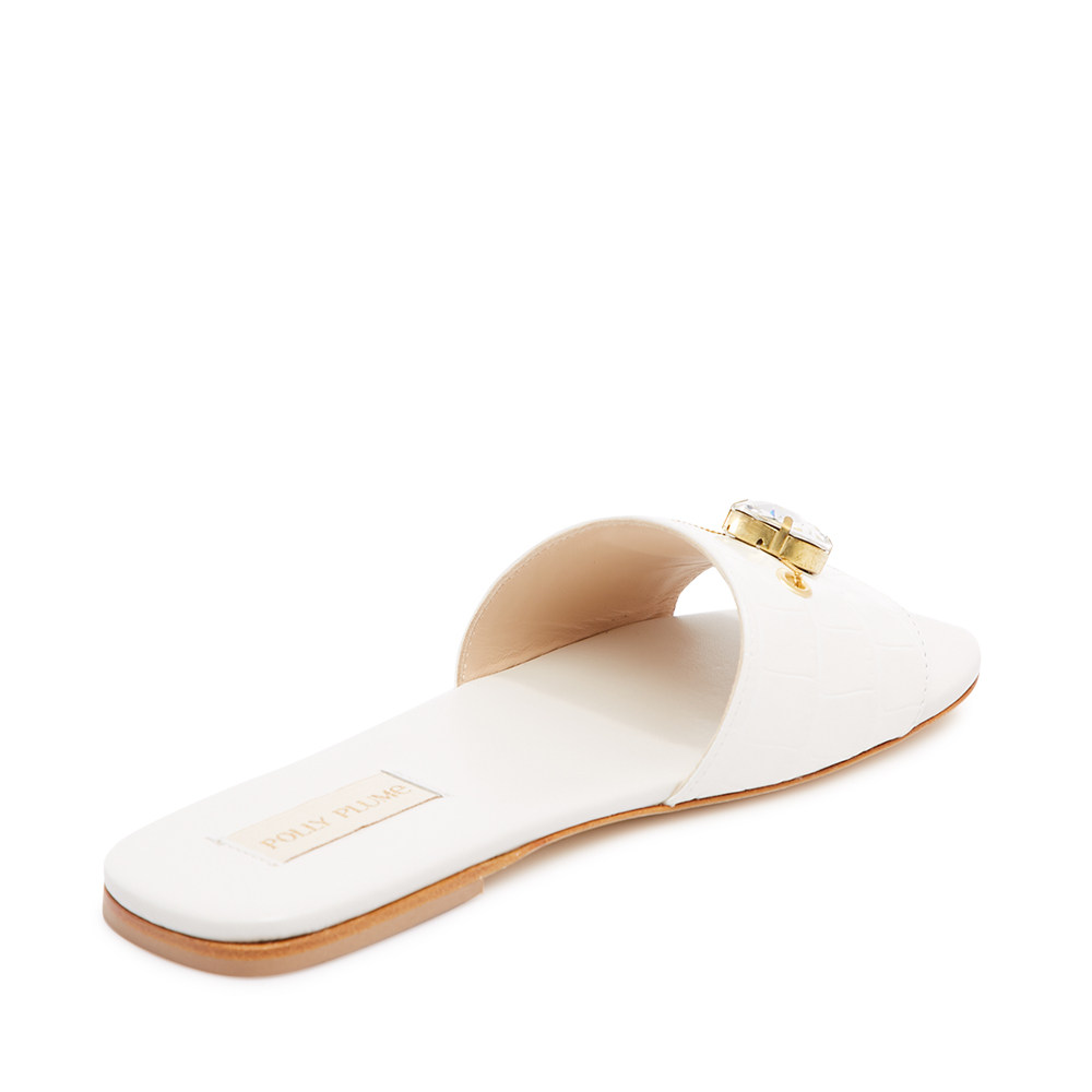 pollyplume春夏多色皮革复古鳄鱼休闲女士露趾平底包头拖