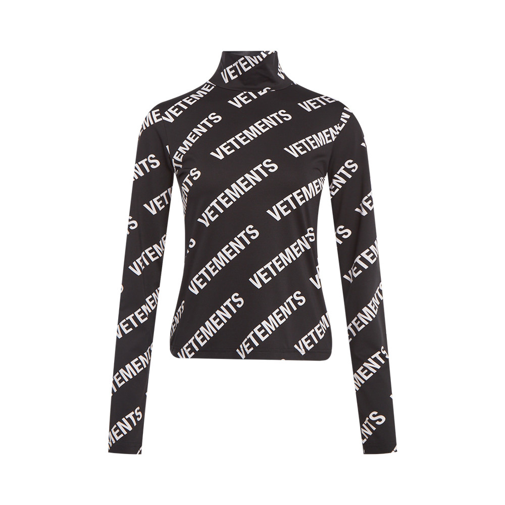 vetements黑白logo斜条纹女士高领长袖t恤新年礼物