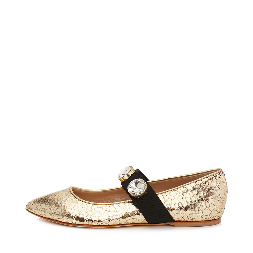 pollyplume多色亮钻装饰裂纹女士芭蕾舞单鞋单鞋