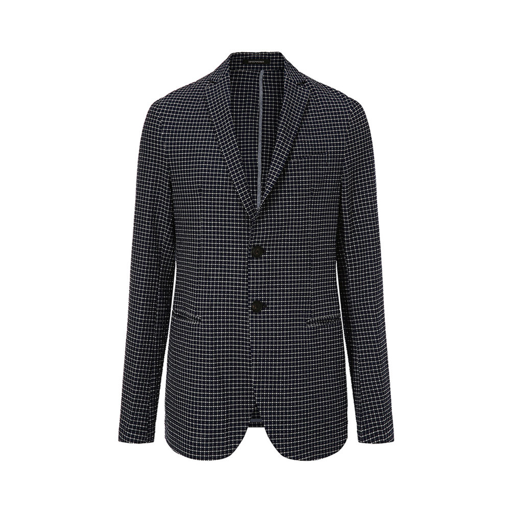 emporioarmani阿玛尼蓝色色格休闲酷帅潮流男士西装西服