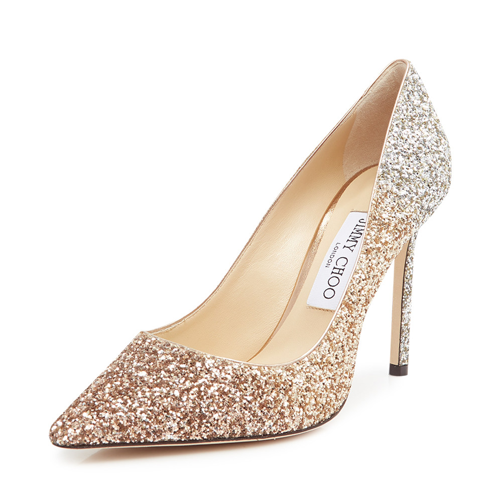 jimmychooromy渐变闪粉女士尖头高跟鞋婚鞋时装凉鞋