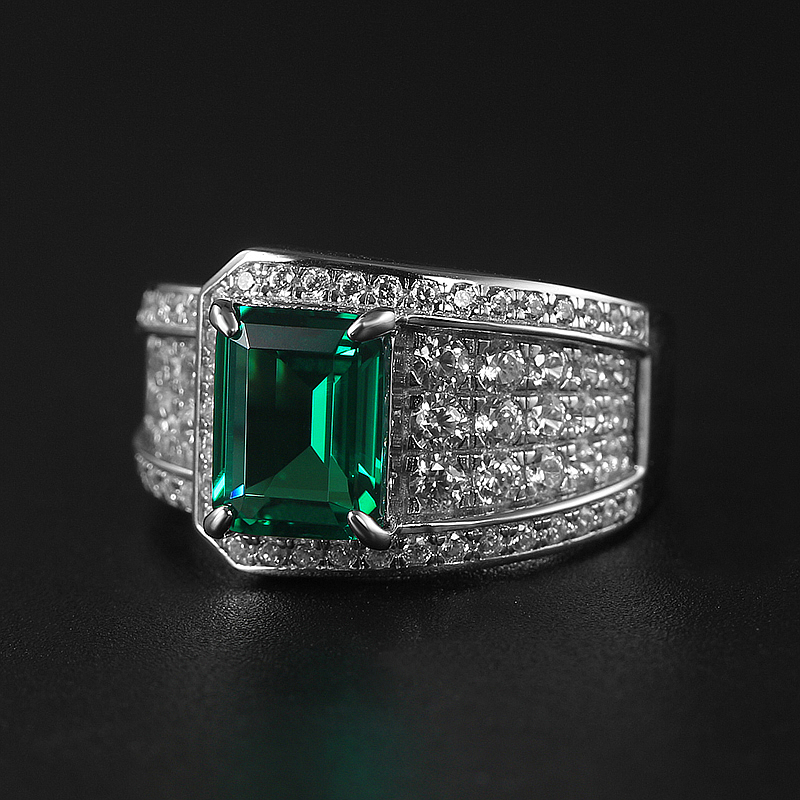 祖母绿切工绿尖晶宝宝石纯银戒指男潮时尚个性戒指