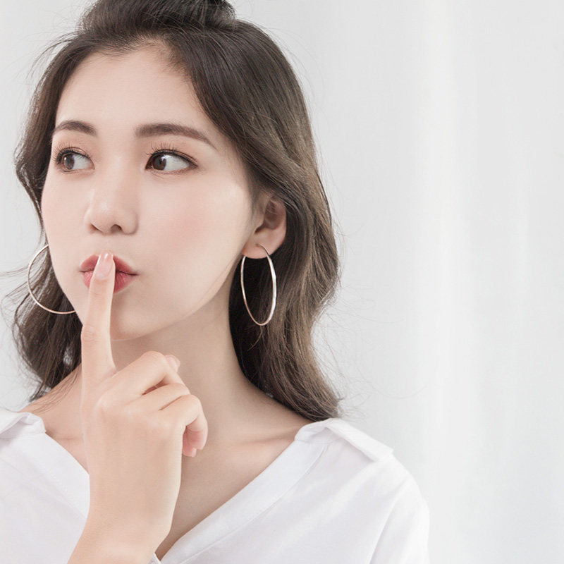 纯银耳环韩国气质大圆圆圈简约耳坠大气夸张耳环