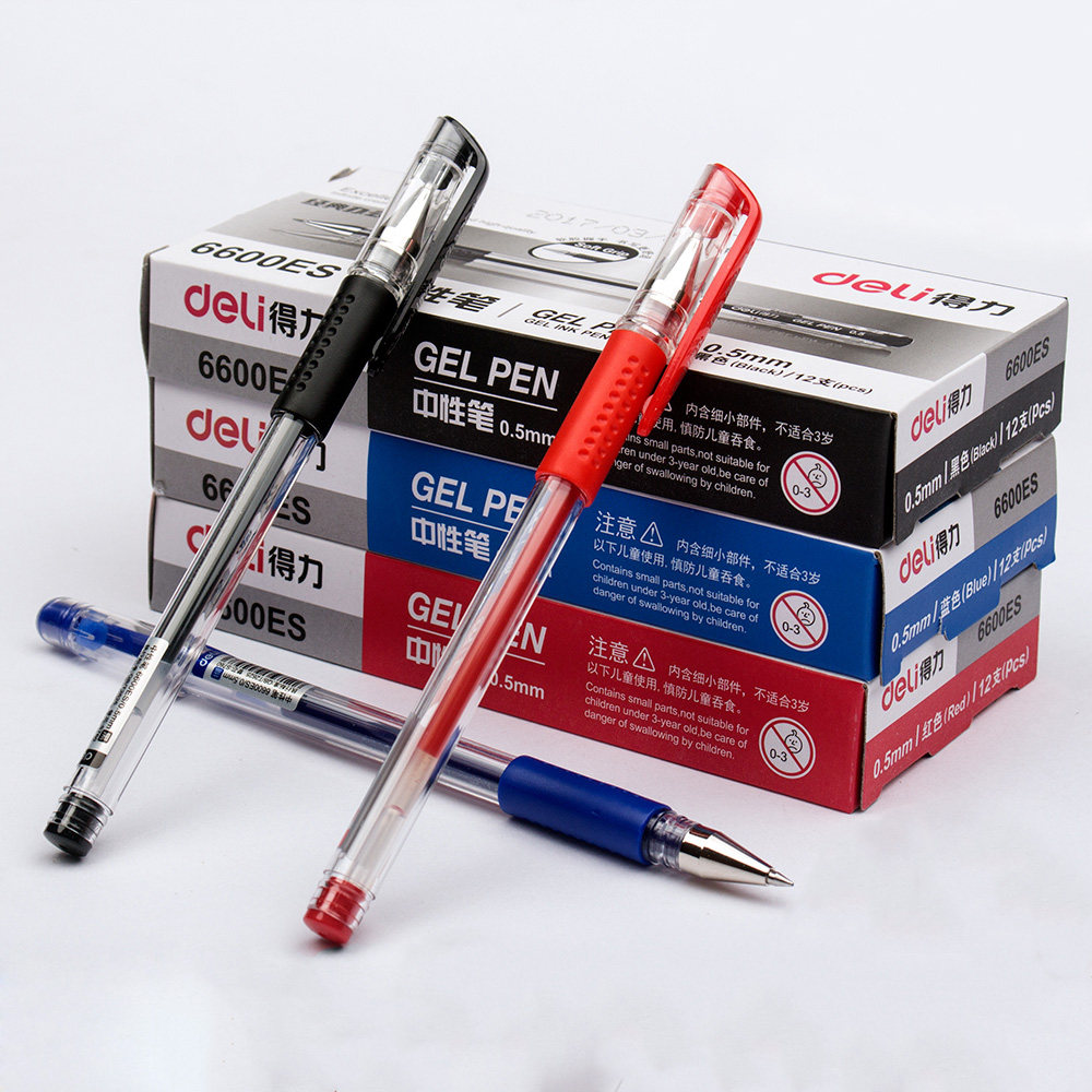 得力6600es中性笔学生红笔黑色蓝色签字笔水性包邮中性笔