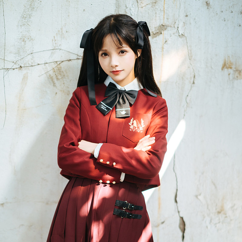 忘川琉璃jk套装小红帽原创背心西装可拆卸红色学生校服