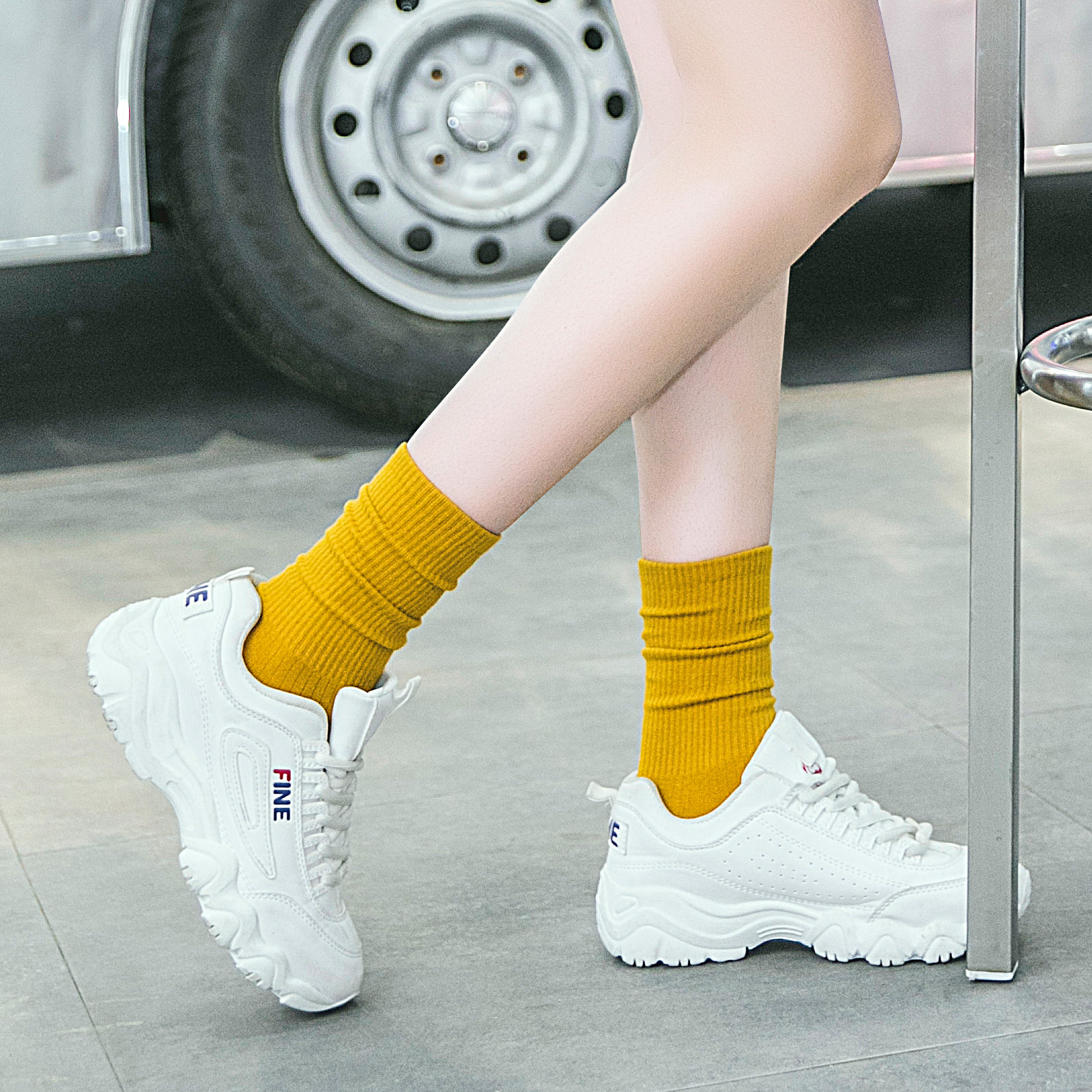 纯色袜子女中筒袜韩版高腰高帮潮ins中长袜网红色长筒春夏天薄款