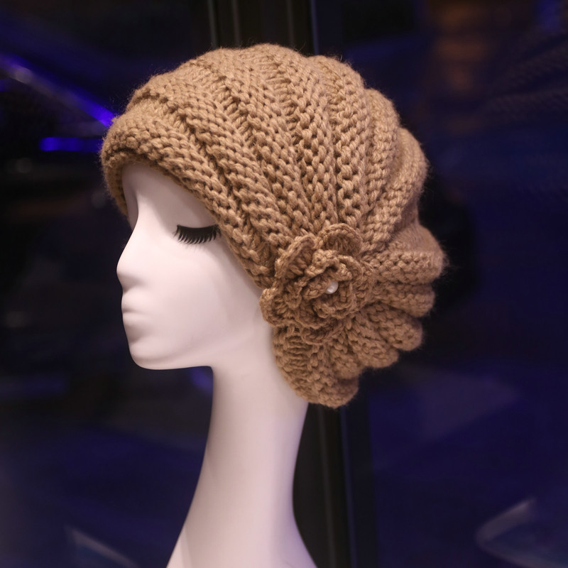 毛线多种戴法民族风情复古手钩垂感堆堆帽立体优雅帽子