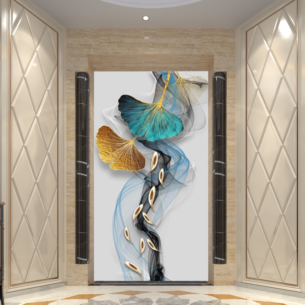 现代轻奢入户玄关装饰画竖版大气走廊尽头壁画无纺布墙纸