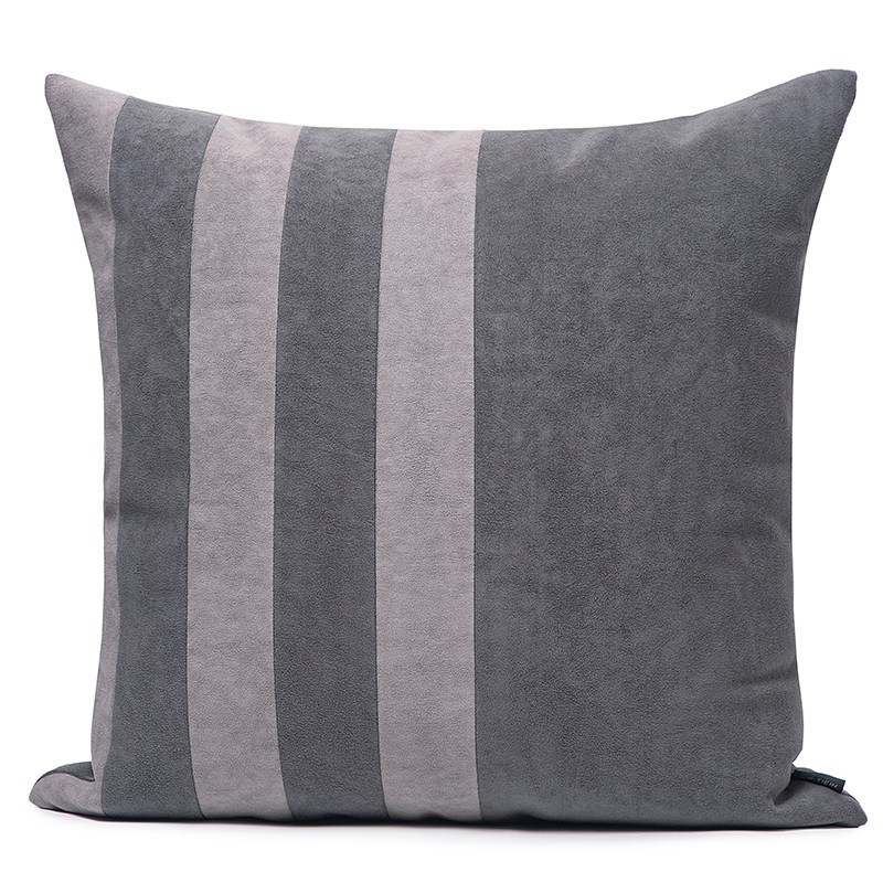 艺品灰色平绒条纹撞色现代风格抱枕轻奢家用靠垫