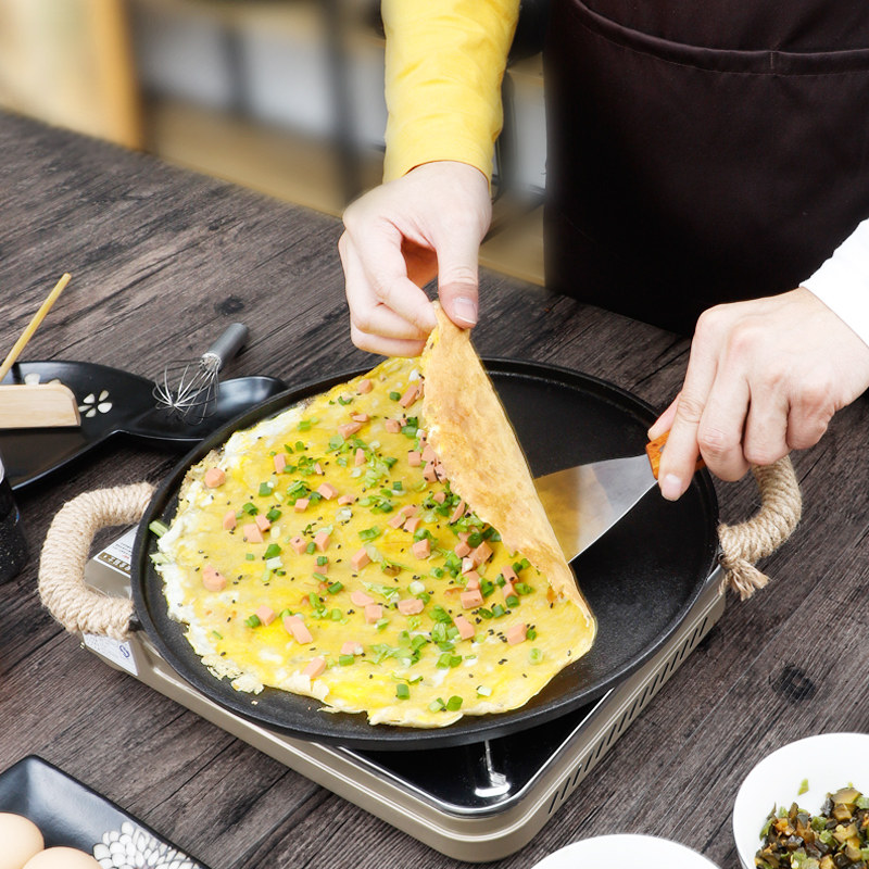 爱美餐铸铁煎饼锅家用烙饼锅铁板鏊子摊煎饼果子工具不粘平底锅