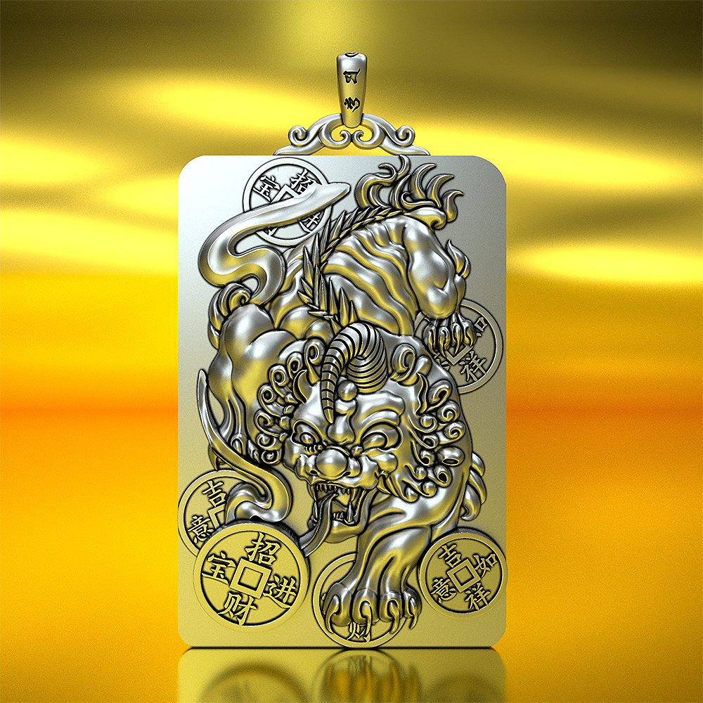 足银实心铜钱貔貅男99纯银足银泰银男士项链男潮流个性麒麟银饰