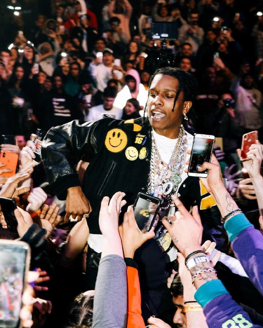 现货asaprockytestingawgeflacko毛呢刺绣皮袖棒球夹克