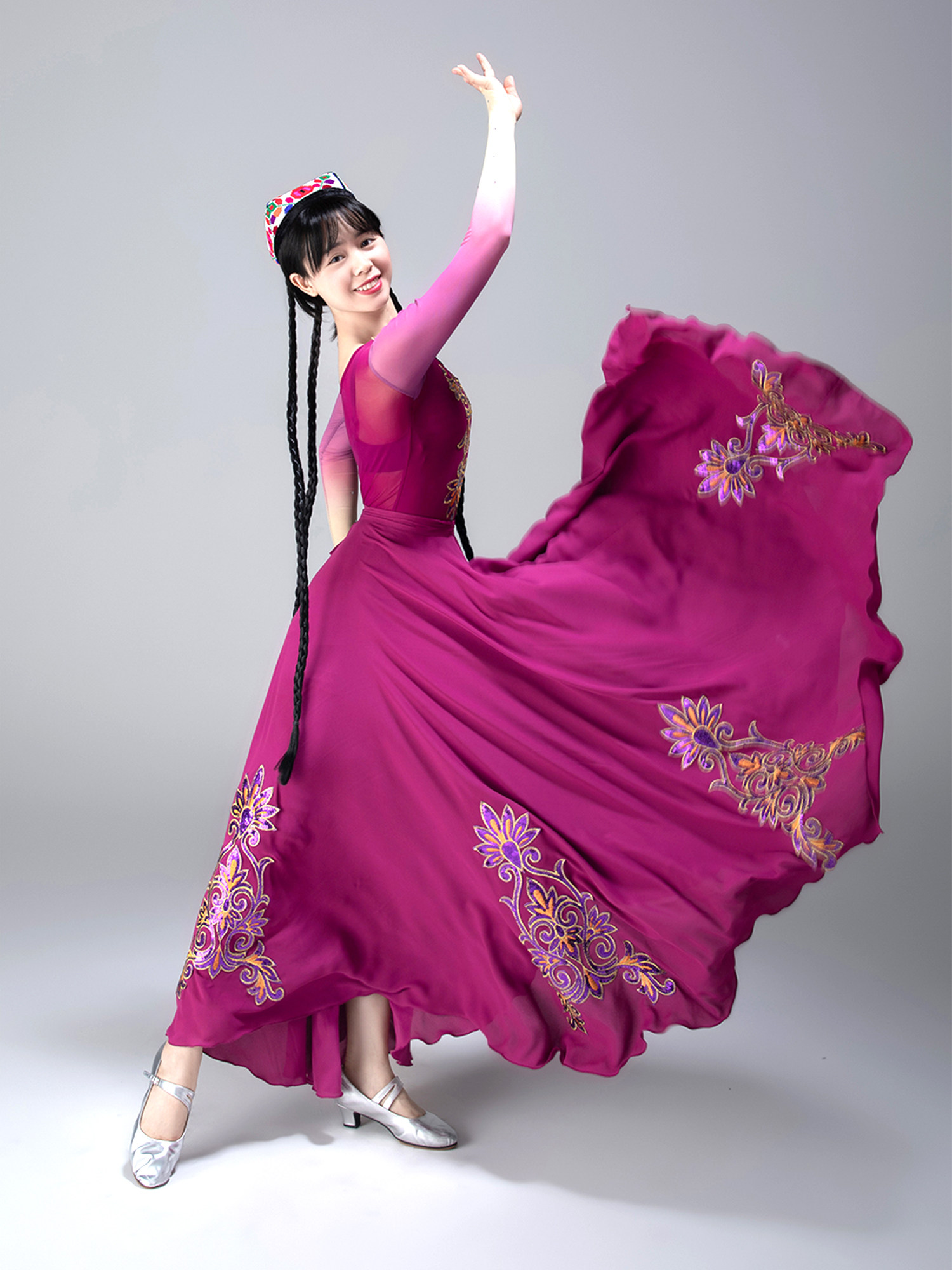 新疆维吾尔族舞蹈套装少数民族练习大摆练功裙成人艺考服民族服装