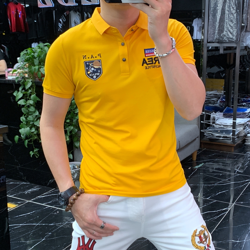 男装 薄款胸围个性刺绣polo衫男短袖韩版潮流翻领休闲男士上衣潮