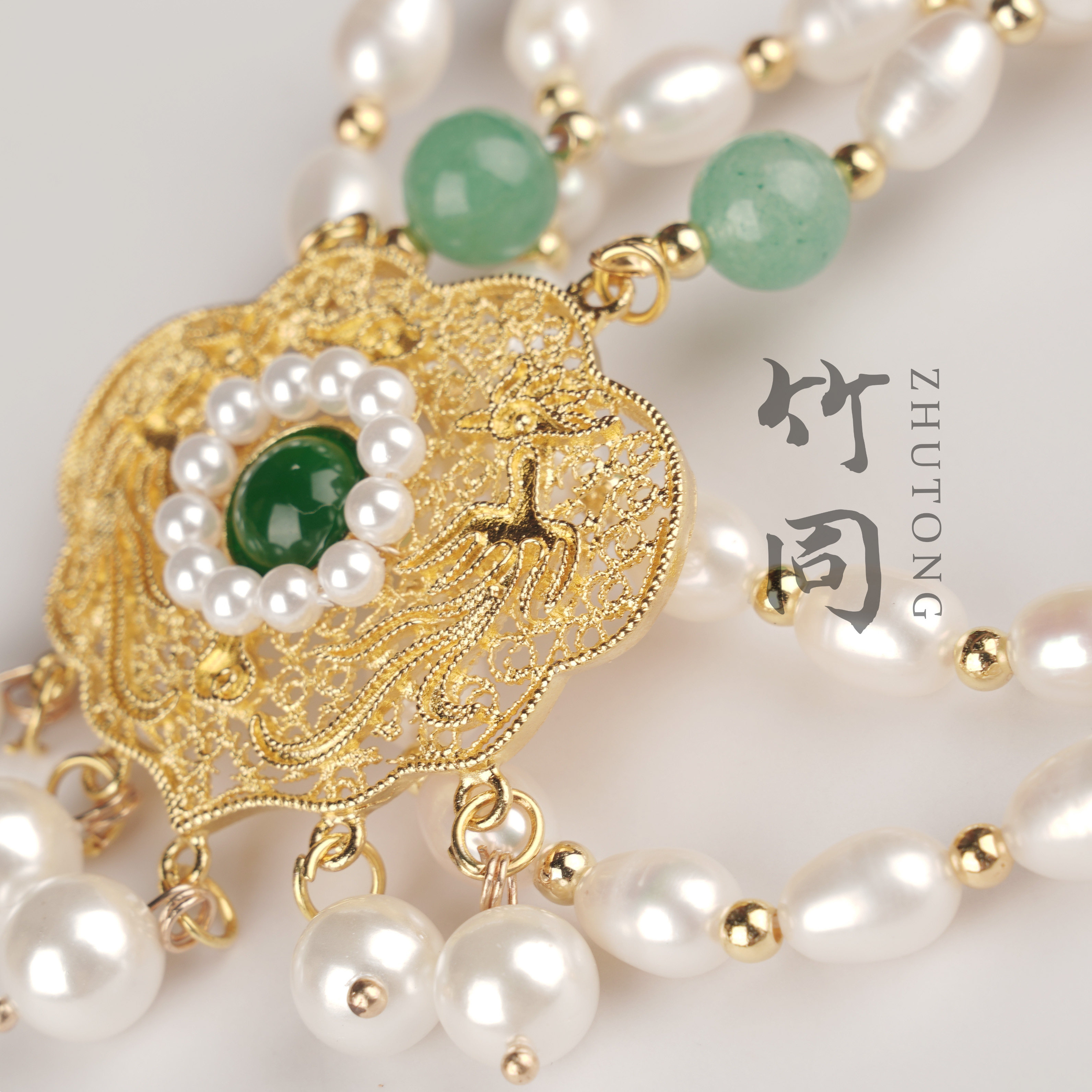 竹同汉服天然珍珠平安项链旗袍宋制璎珞如意项链