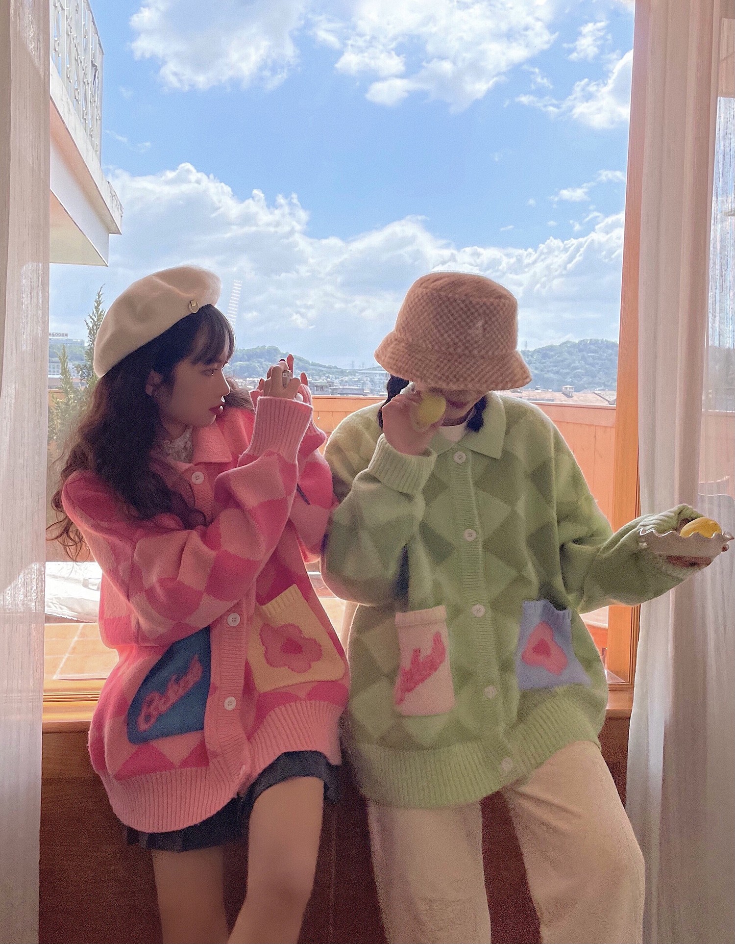 CCKOK自制 菱格针织毛衣外套2021冬季新款温柔慵懒风宽松开衫女