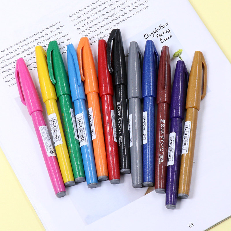 pentel日本派通touch彩色软笔秀丽ses15手帐书信其它功能笔