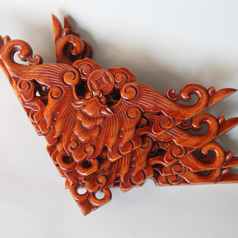 角花东阳木雕挂件樟木雕刻蝙蝠实木吊顶贴花木雕