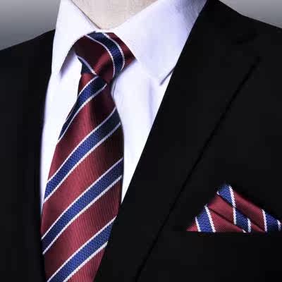 领带新郎结婚红色口袋套装条纹手打款男士西装领带