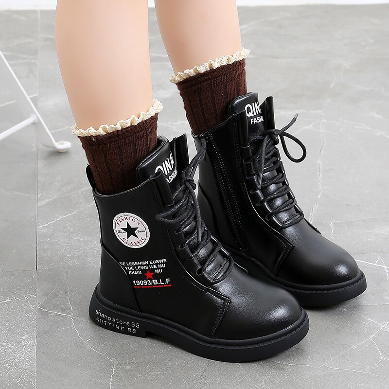 女童皮鞋名牌保暖马丁冬季加绒小孩女孩12岁皮靴