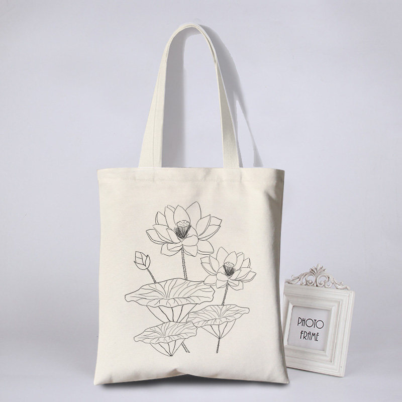 布袋古风彩绘帆布包花朵简约环保活动涂鸦写生购物袋