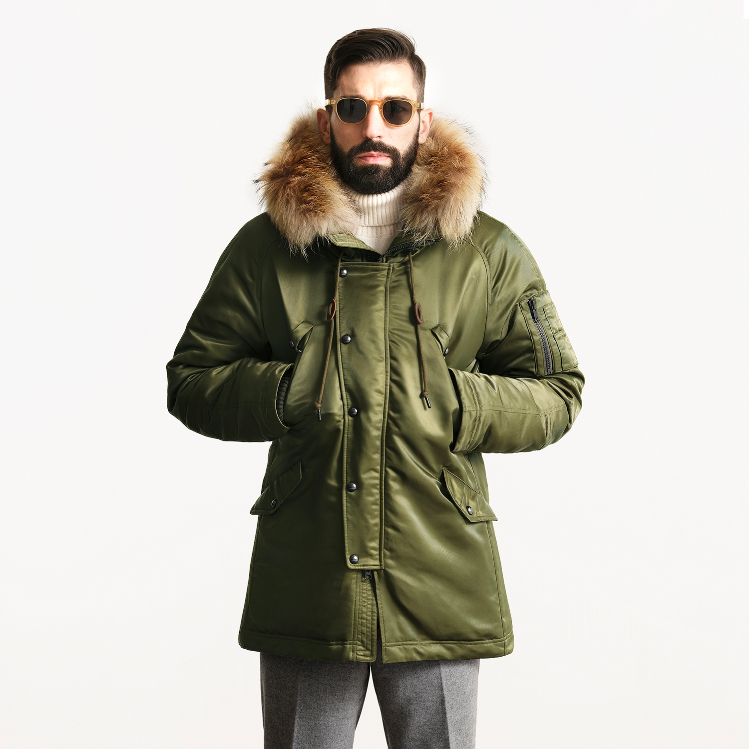 秋冬重磅防寒防水毛领羽绒服N-3B PARKA白鹅绒皮草派克外套高端