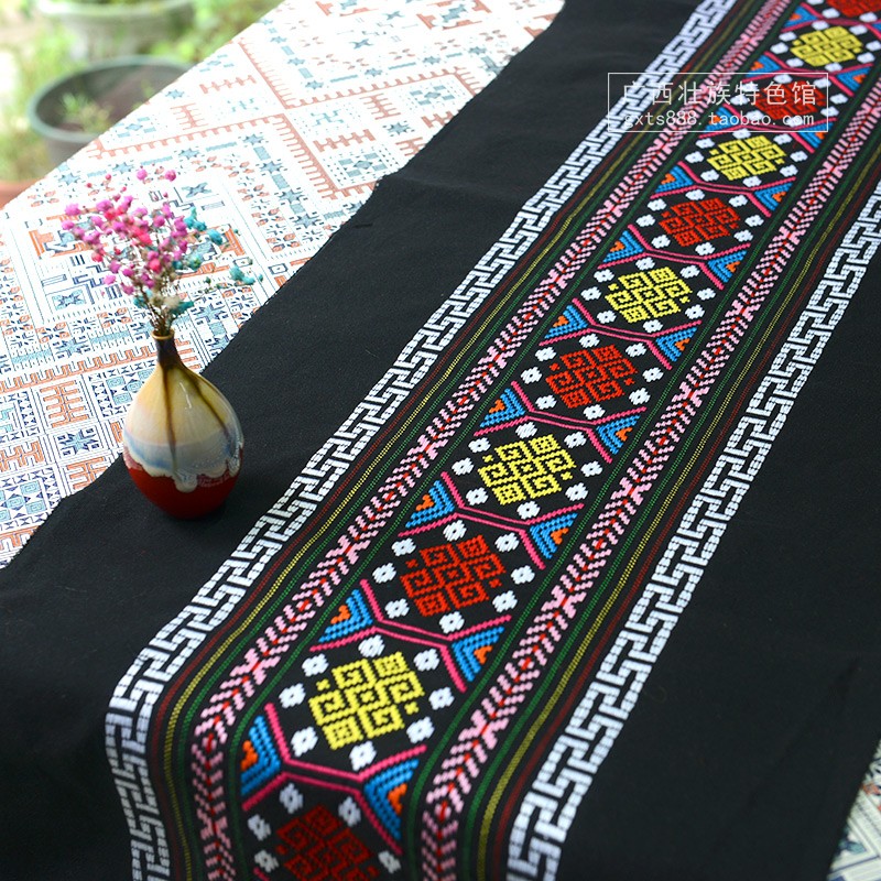广西手工挑花刺绣织锦壮锦花纹长条壮纹图案壮锦