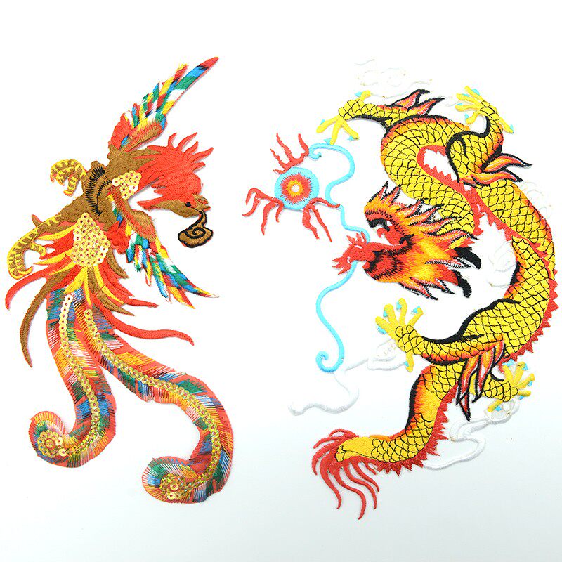 少数少数民族民族风布贴龙凤仙鹤动物刺绣贴花片中壮绣