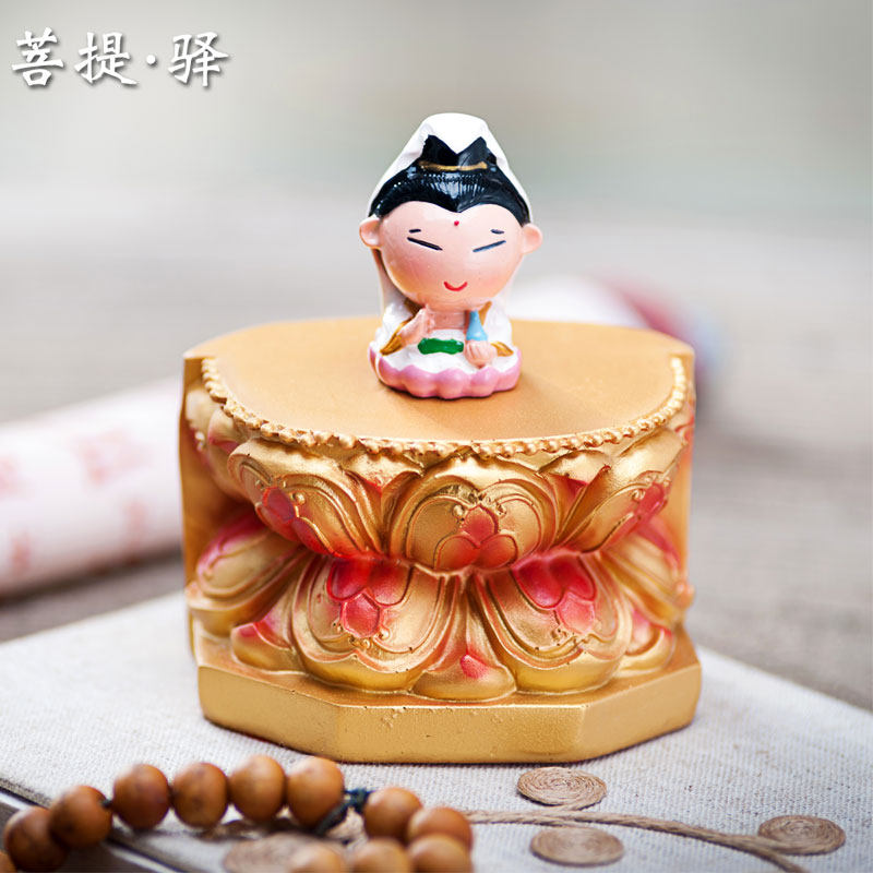 彩绘莲花树脂佛像底座加高观音莲台供座家居摆件